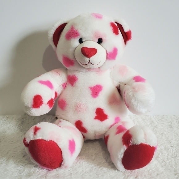 Build A Bear Valentine Hearts White Red Pink Teddy Bear - Picture 1 of 13